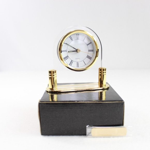 Vintage NIB Alarm Clock w/ Engravable Plate Quartz Gold Tone Battery Operated - Picture 1 of 6